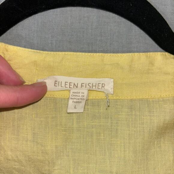 Eileen Fisher Butter Yellow 100% Irish Linen Button Down Shirt- Size Large - Picture 10 of 12